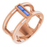 14K Gold Straight Baguette Natural Tanzanite Baguette Negative Space Ring - Rose Gold