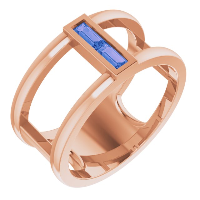 14K Gold Straight Baguette Natural Tanzanite Baguette Negative Space Ring - Rose Gold