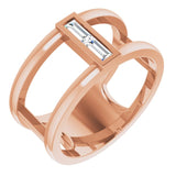 14K Gold Straight Baguette Natural Diamond Baguette Negative Space Ring - Rose Gold