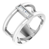 14K Gold Straight Baguette Natural Diamond Baguette Negative Space Ring - White Gold