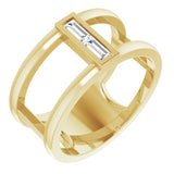 14K Gold Straight Baguette Natural Diamond Baguette Negative Space Ring - Yellow Gold