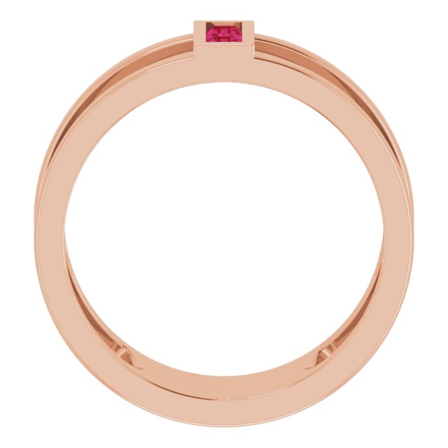 14K Gold Straight Baguette Natural Ruby Baguette Negative Space Ring - Rose Gold - view 2