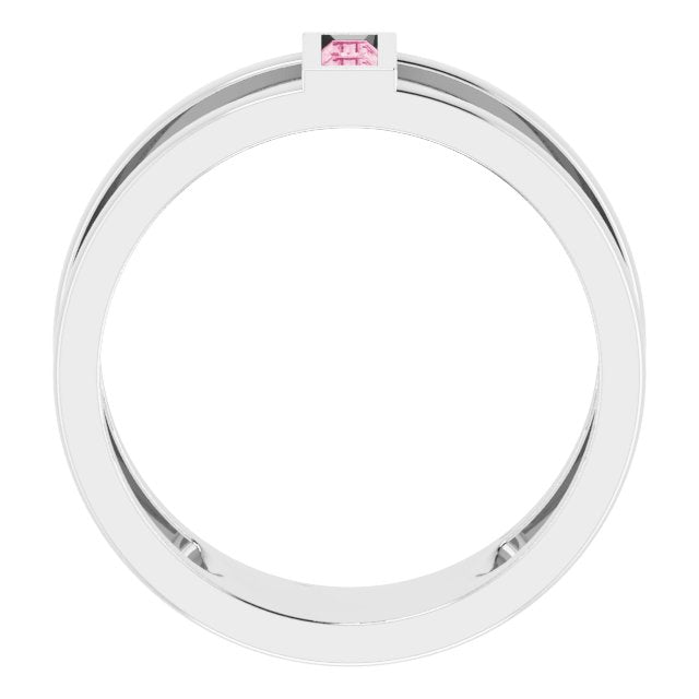 14K Gold Straight Baguette Natural Pink Tourmaline Baguette Negative Space Ring - White Gold - view 2