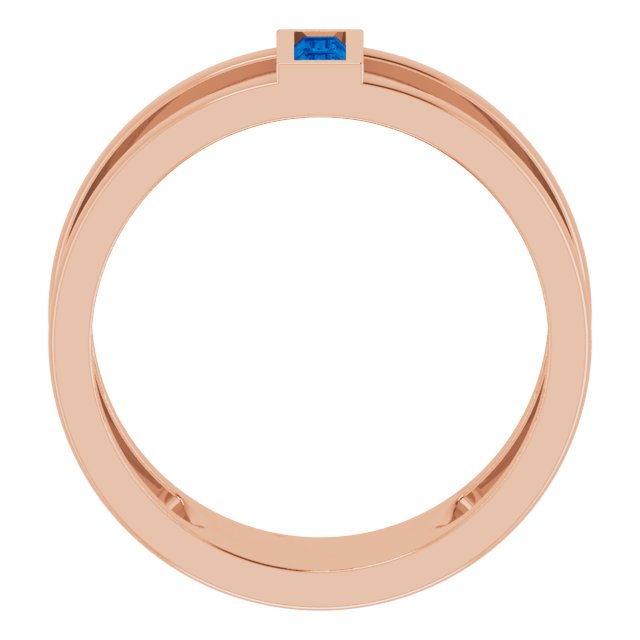 14K Gold Straight Baguette Natural Blue Sapphire Baguette Negative Space Ring - Rose Gold - view 2