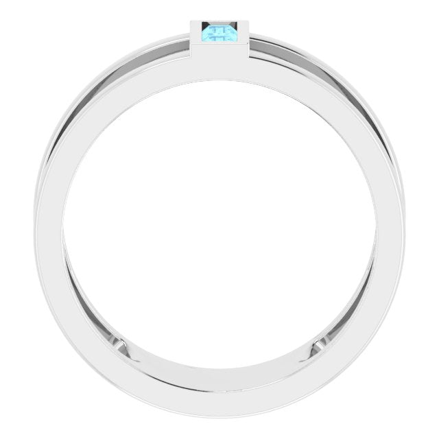 14K Gold Straight Baguette Natural Aquamarine Baguette Negative Space Ring - White Gold - view 2