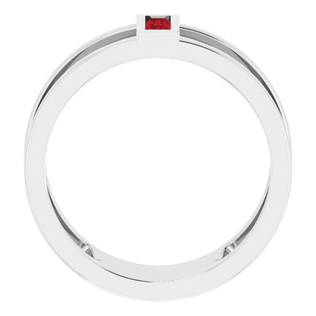 Platinum Straight Baguette Natural Mozambique Garnet Baguette Negative Space Ring - view 2