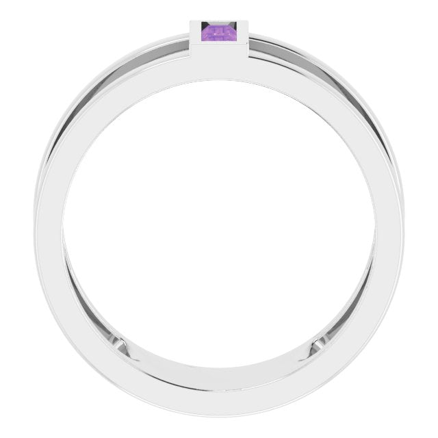 14K Gold Straight Baguette Natural Amethyst Baguette Negative Space Ring - White Gold - view 2
