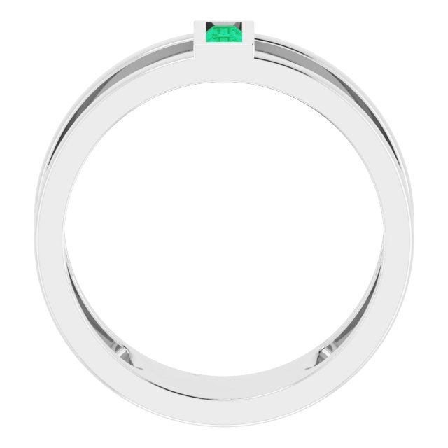 14K Gold Straight Baguette Natural Emerald Baguette Negative Space Ring - White Gold - view 2