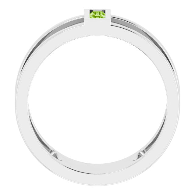 14K Gold Straight Baguette Natural Peridot Baguette Negative Space Ring - White Gold - view 2