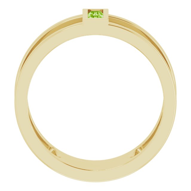 14K Gold Straight Baguette Natural Peridot Baguette Negative Space Ring - Yellow Gold - view 2