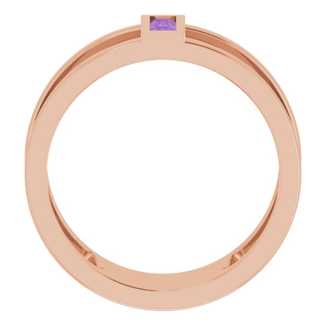 14K Gold Straight Baguette Natural Amethyst Baguette Negative Space Ring - Rose Gold - view 2