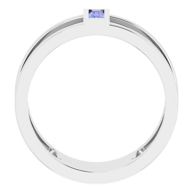 14K Gold Straight Baguette Natural Tanzanite Baguette Negative Space Ring - White Gold - view 2