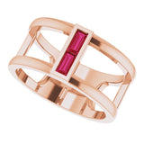 14K Gold Straight Baguette Natural Ruby Baguette Negative Space Ring - Rose Gold - view 5
