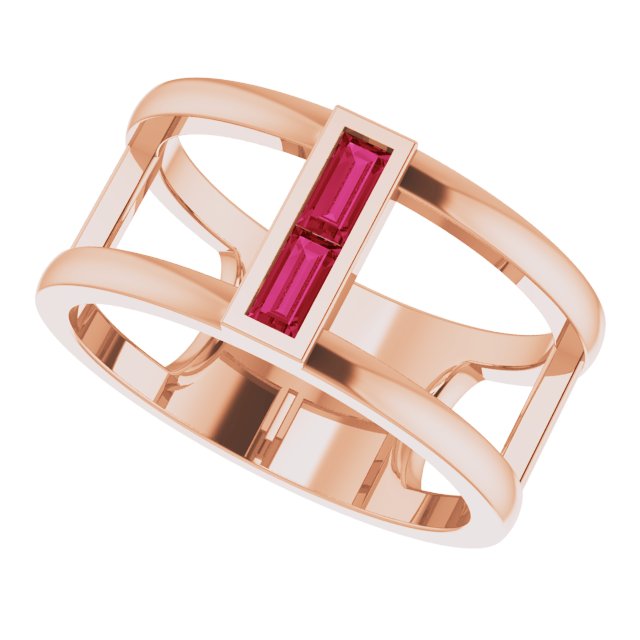 14K Gold Straight Baguette Natural Ruby Baguette Negative Space Ring - Rose Gold - view 5