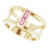 14K Gold Straight Baguette Natural Pink Tourmaline Baguette Negative Space Ring - Yellow Gold - view 5