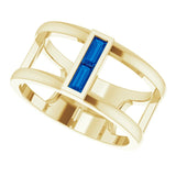 14K Gold Straight Baguette Natural Blue Sapphire Baguette Negative Space Ring - Yellow Gold - view 5