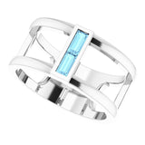 14K Gold Straight Baguette Natural Aquamarine Baguette Negative Space Ring - White Gold - view 5