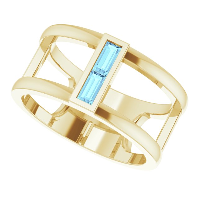 14K Gold Straight Baguette Natural Aquamarine Baguette Negative Space Ring - Yellow Gold - view 5