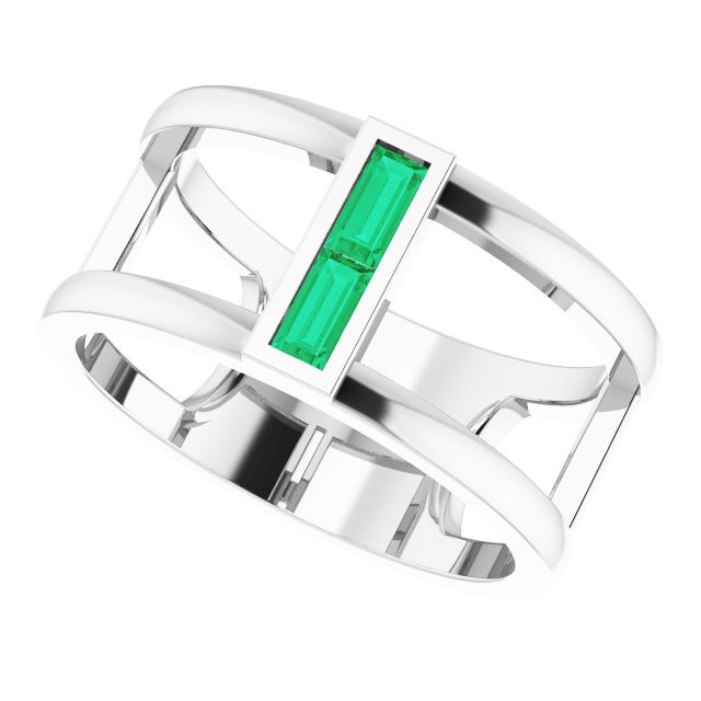 Platinum Straight Baguette Natural Emerald Baguette Negative Space Ring - view 5