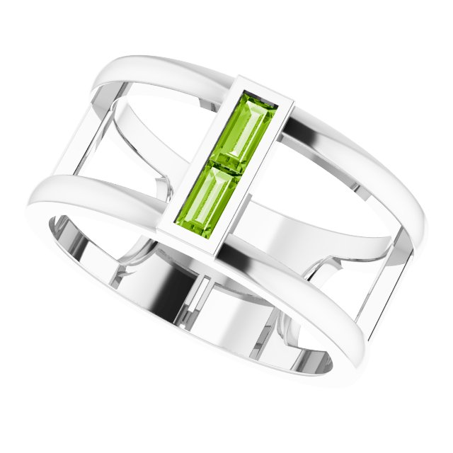 14K Gold Straight Baguette Natural Peridot Baguette Negative Space Ring - White Gold - view 5