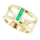 14K Gold Straight Baguette Natural Emerald Baguette Negative Space Ring - Yellow Gold - view 5