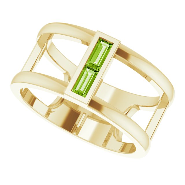 14K Gold Straight Baguette Natural Peridot Baguette Negative Space Ring - Yellow Gold - view 5