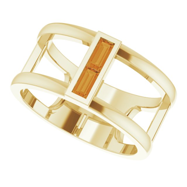 14K Gold Straight Baguette Natural Citrine Baguette Negative Space Ring - Yellow Gold - view 5