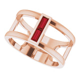 14K Gold Straight Baguette Natural Mozambique Garnet Baguette Negative Space Ring - Rose Gold - view 5