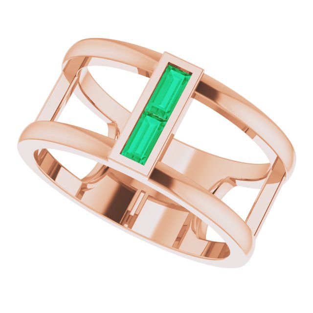 14K Gold Straight Baguette Natural Emerald Baguette Negative Space Ring - Rose Gold - view 5