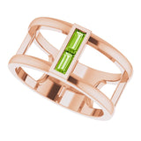 14K Gold Straight Baguette Natural Peridot Baguette Negative Space Ring - Rose Gold - view 5