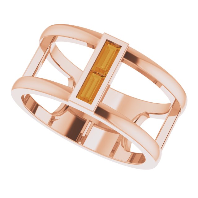14K Gold Straight Baguette Natural Citrine Baguette Negative Space Ring - Rose Gold - view 5