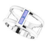 14K Gold Straight Baguette Natural Tanzanite Baguette Negative Space Ring - White Gold - view 5