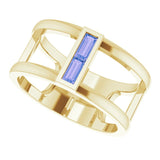 14K Gold Straight Baguette Natural Tanzanite Baguette Negative Space Ring - Yellow Gold - view 5