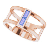 14K Gold Straight Baguette Natural Tanzanite Baguette Negative Space Ring - Rose Gold - view 5