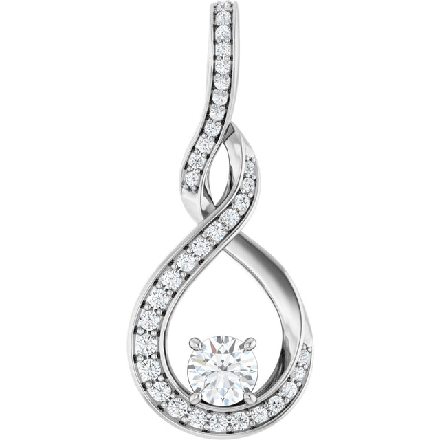 14K Gold Round Natural Diamond Infinity-Inspired Pendant – 3/8 CTW - White Gold