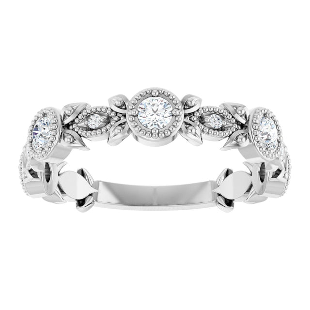 14K Gold Round Natural Diamond Leaf Ring – 2.5mm Stones - White Gold - view 3