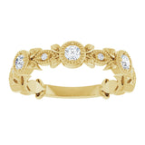 14K Gold Round Natural Diamond Leaf Ring – 2.5mm Stones - Yellow Gold - view 3