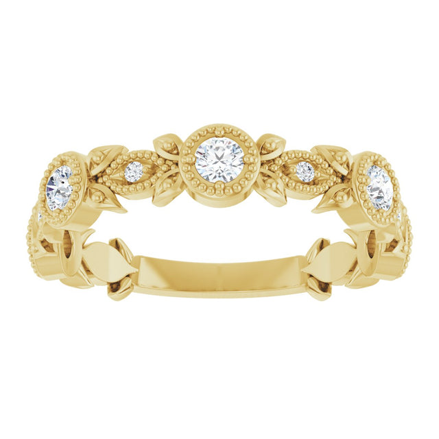 14K Gold Round Natural Diamond Leaf Ring – 2.5mm Stones - Yellow Gold - view 3
