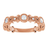 14K Gold Round Natural Diamond Leaf Ring – 2.5mm Stones - Rose Gold - view 3