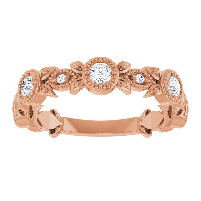 14K Gold Round Natural Diamond Leaf Ring – 2.5mm Stones - Rose Gold - view 3