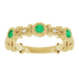 14K Gold Round Natural Lab-Grown Emerald Leaf Ring - Yellow Gold - view 3