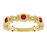 14K Gold Round Natural Ruby Leaf Ring - Yellow Gold - view 3