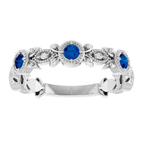 Platinum Round Natural Lab-Grown Blue Sapphire Leaf Ring - view 3