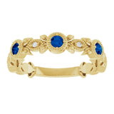 14K Gold Round Natural Lab-Grown Blue Sapphire Leaf Ring - Yellow Gold - view 3