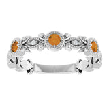 Platinum Round Natural Citrine Leaf Ring - view 3