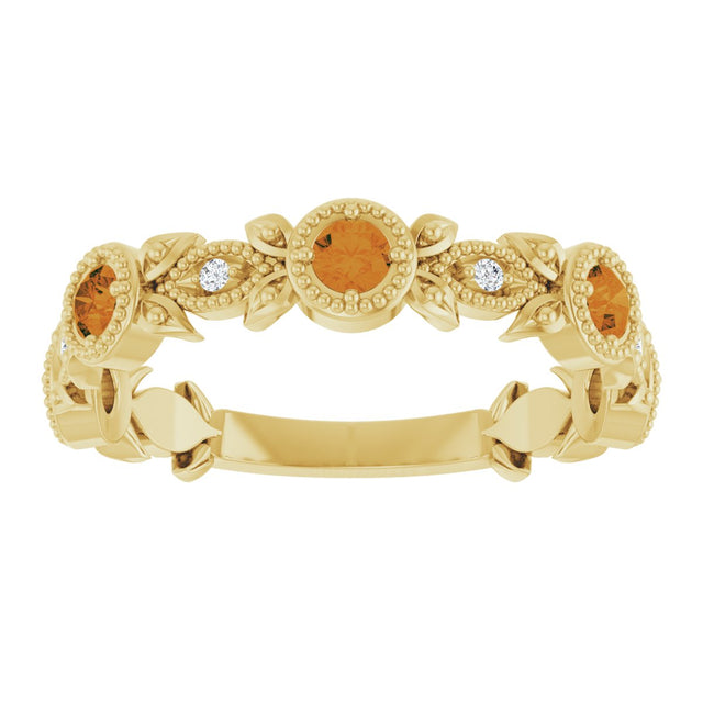14K Gold Round Natural Citrine Leaf Ring - Yellow Gold - view 3