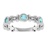 Platinum Round Natural Blue Zircon Leaf Ring - view 3