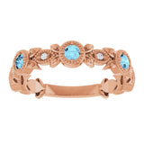 14K Gold Round Natural Aquamarine Leaf Ring - Rose Gold - view 3