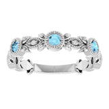 14K Gold Round Natural Aquamarine Leaf Ring - White Gold - view 3
