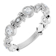 14K Gold Round Natural Diamond Leaf Ring – 2.5mm Stones - White Gold